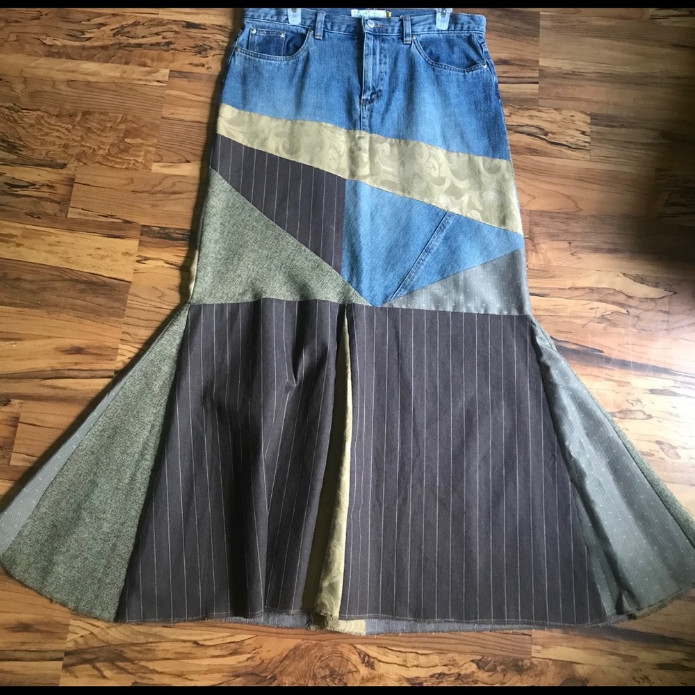 Long Denim Up-Cycled Skirt